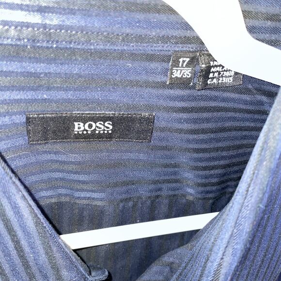 Hugo Boss Dress Shirt Mens Size Large Blue Striped French Cuffs Button Up Formal - Picture 2 of 12